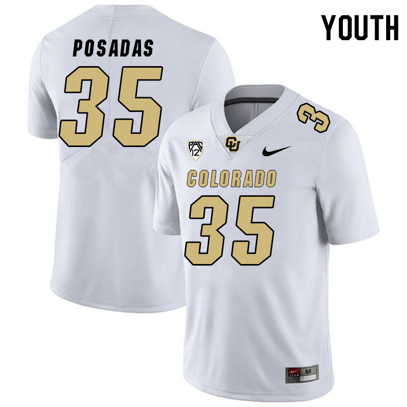 Youth #35 Antonio Posadas Colorado Buffaloes College Football Jerseys Stitched Sale-White - Click Image to Close